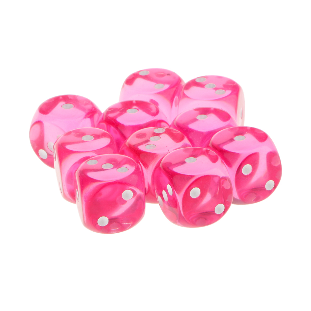 10-Piece Transparent Rose Red 6 Sided D3 Acrylic Dice Educational Games Dice