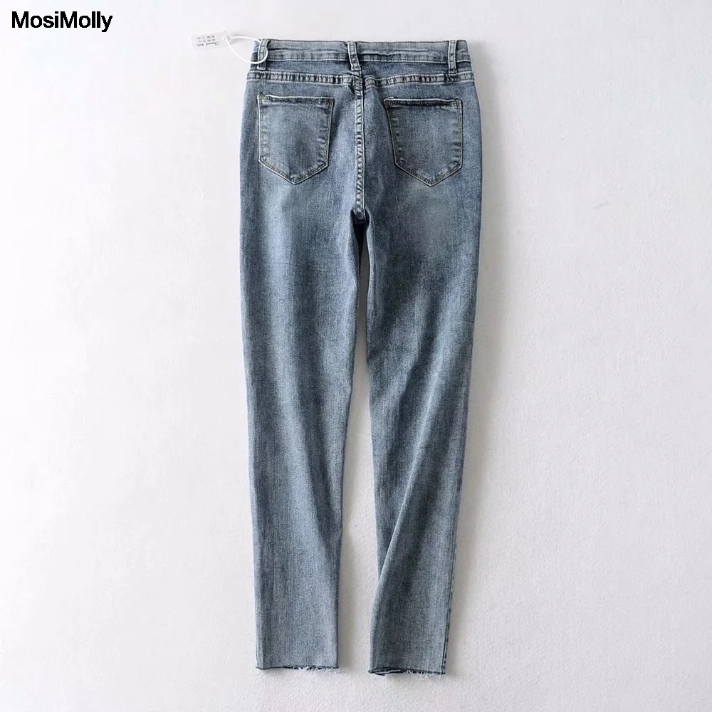 MosiMolly 2020 Trendy Empire Waist skinny jeans denim pants women ripped pencil jeans bottom all match slim jeans High Elastic