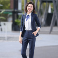 Office Ladies Work Suits Long Sleeve Tuxedo Jacket with Pant Blue Plaid Pant Suit Woman Two 2 Piece Blazer Sets Women Pantsuit