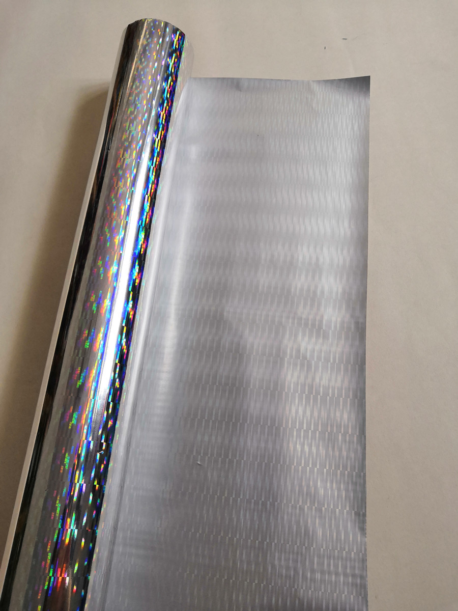Holographic foil hot stamping foil silver color wide line pattern 2017 hot press on paper or plastic 64cm x120m
