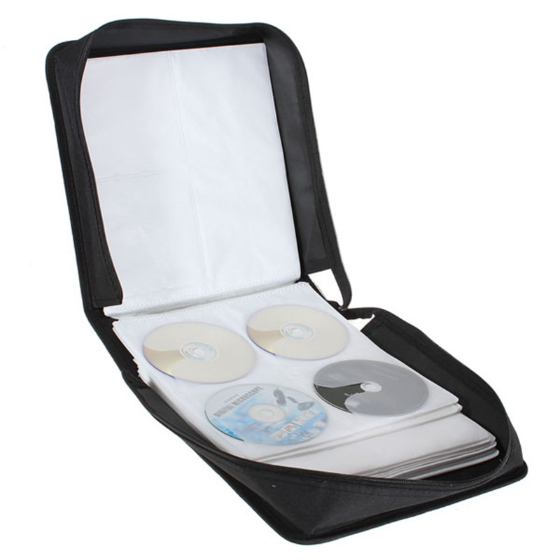 320 Pcs CD DVD Dics Media Storage Cover Portable Carry Sleeve Hard Bag Case Wallet Holder Box w/Zipper Universal Sleeves Black