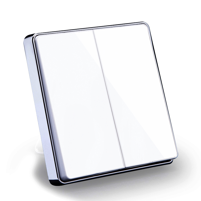White Color Luxury Glass Mirror Surface 2 Gang 1Way/2Way Wall Switch Home Hotel 86mm Square Panel Light Switch