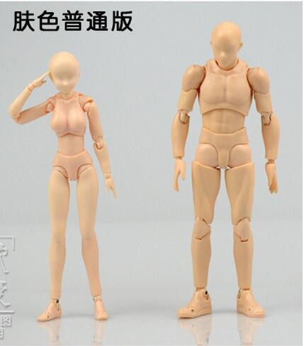 Skin color sketch drawing cartoon mannequin 15cm male / 13cm female model plastic manikin model with stand free shipping