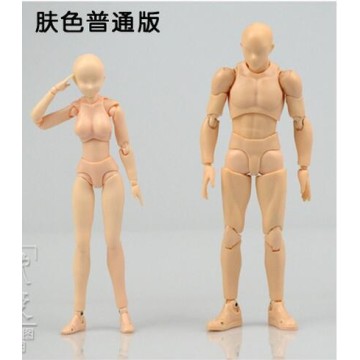 Skin color sketch drawing cartoon mannequin 15cm male / 13cm female model plastic manikin model with stand free shipping