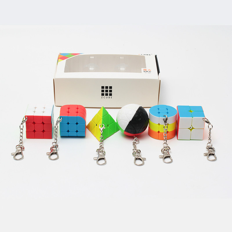 ZCUBE Bundle 6 Pieces/gift Set Pack Mini Magic Cube 2x2x2 3x3x3 Magic Ball Cylinder Key Chain Puzzle Educational Toys For Kids