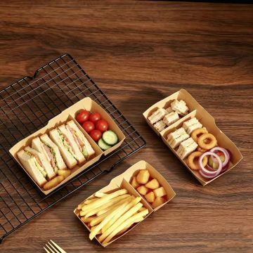 2 Compartments Kraft Paper Disposable Takeaway Trays