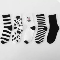 Funny Cow Women Socks Cotton Color Black white Striped Harajuku Sock Japanese soft Casual Kawaii Girls Happy Tube Socks