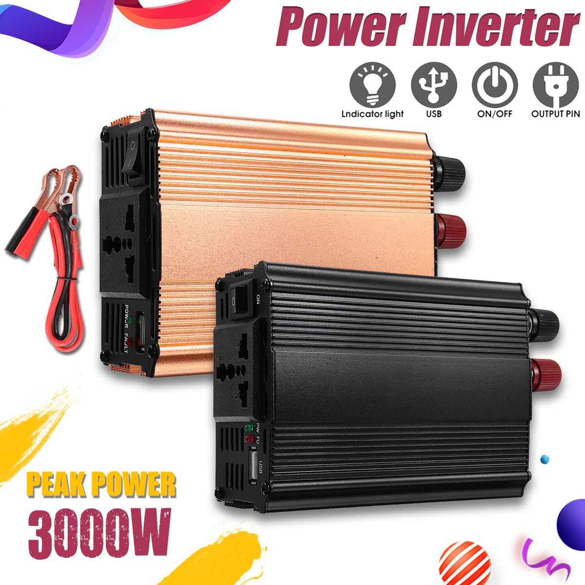 Car Inverters Peaks Power 3000W Watt 24V to 220V Reiner Sinus Wechselrichter Spannungswandler Inverter