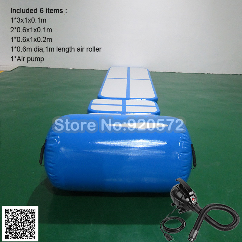 Free Shipping 6 Pieces (4 air track+1 roller+1 pump)Inflatable Tumbling Mat Air Track Training Set For Home Use Sealed Air Track