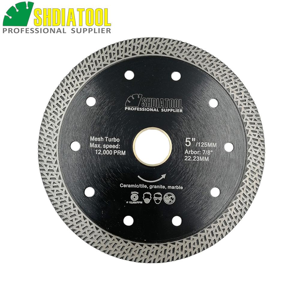 SHDIATOOL 5pks Diameter 5"/125mm Diamond Hot-pressed Sintered Diamond Blade Ceramic Cutting Disc Mesh Turbo Rim Tile SawBlade