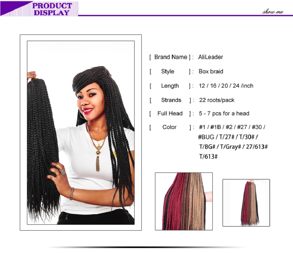 Alileader Crochet Box Braids Hair Extensions 12Color Synthetic Box Braids Hair Extensions Crochet Synthetic Hair Braid Ombre