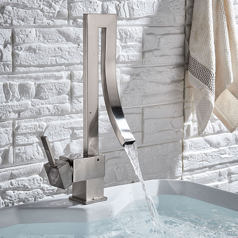 ORB Orange Square Basin Faucets Waterfall Basin Mixer Tap Single Handle Mixer Tap 360 Rotation Deck Mount