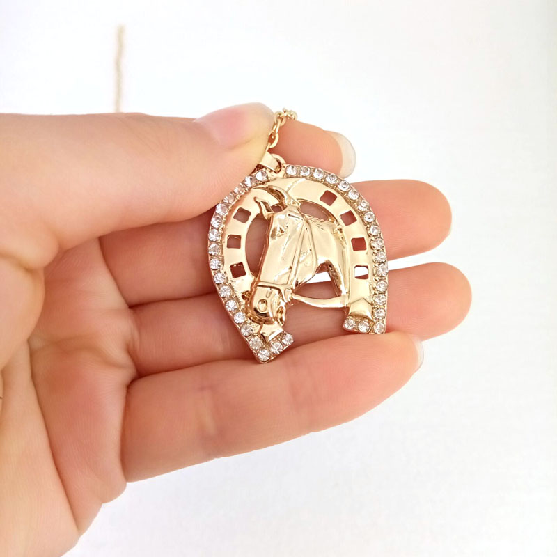 hzew Crystal Horseshoe Necklace Horse pendant Necklace Brand Necklaces Women's Fashion Jewelry gift