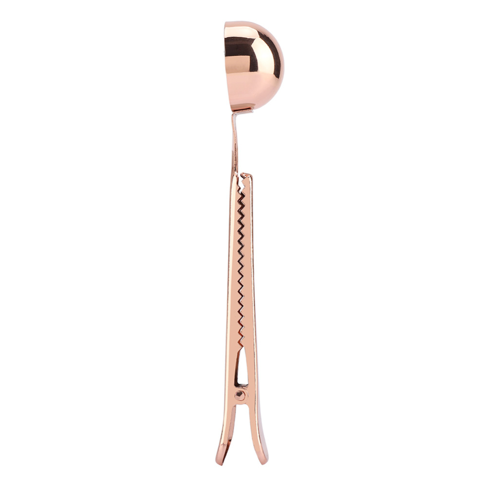 TOPINCN Rose Gold Stainless Steel Multifunction Ground Coffee Measuring Scoop Spoon with Bag Sealing Long Clip