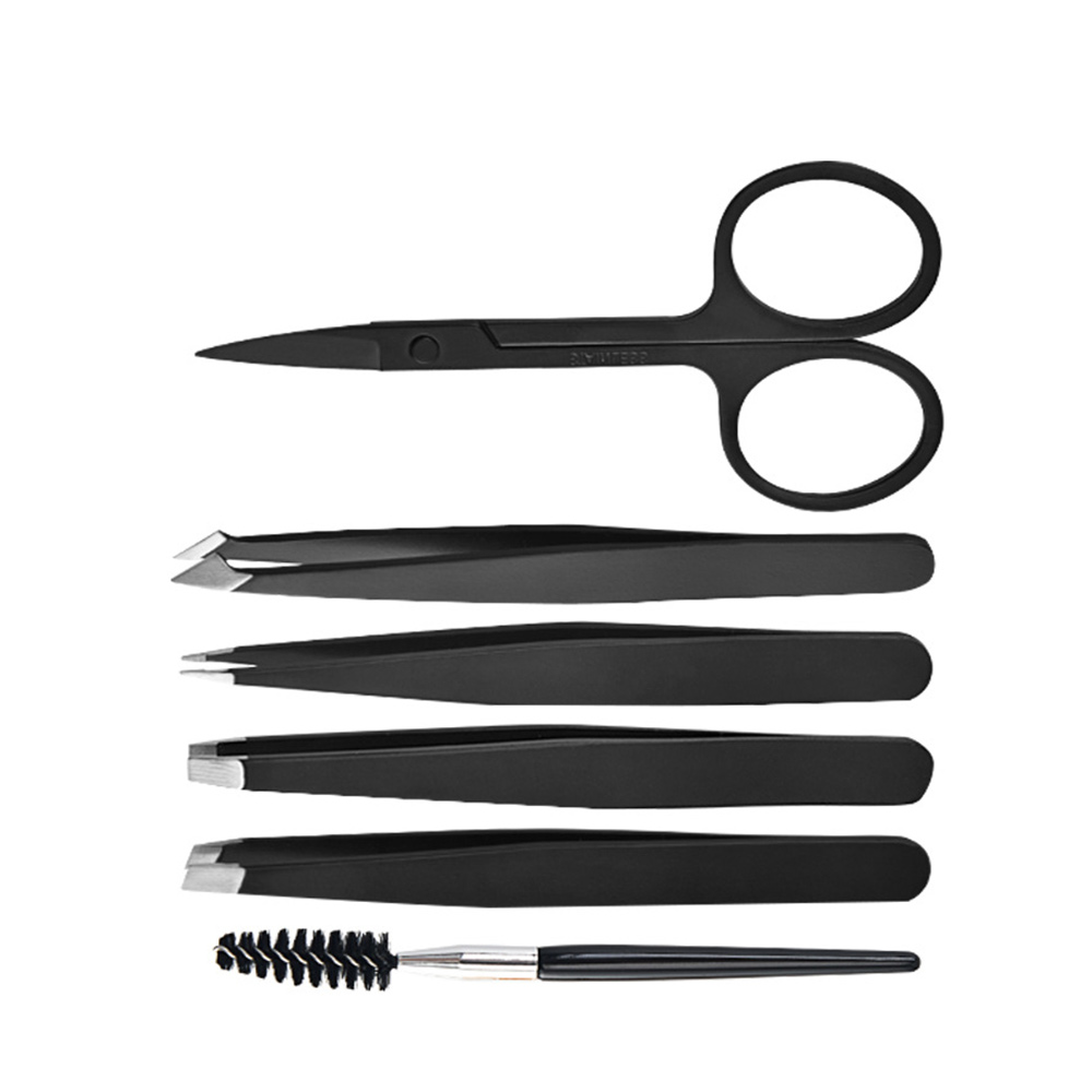 6 Piece Professional Stainless Steel Eyebrow Tweezers Set Hair Slant Tool Eyebrow Clip Stickers With Case Makeup Tool Set