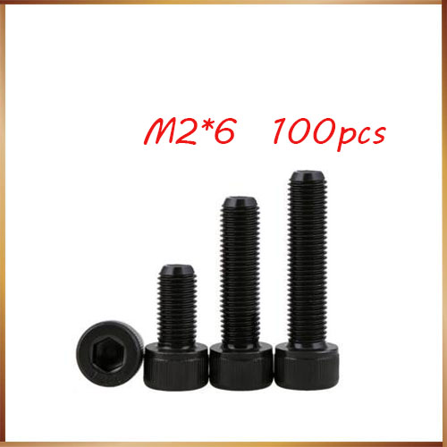 100pcs/Lot Metric Thread DIN912 M2*6 mm Black Grade 12.9 Alloy Steel Hex Socket Head Cap Screw Boltsstainless bolts,nails