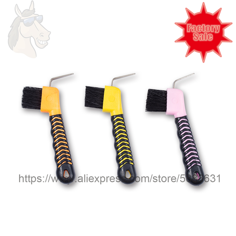 6 1004 Soft grip hoof pick with brush plastic handle horse grooming kits horse hoof care economic brush factory direct sale