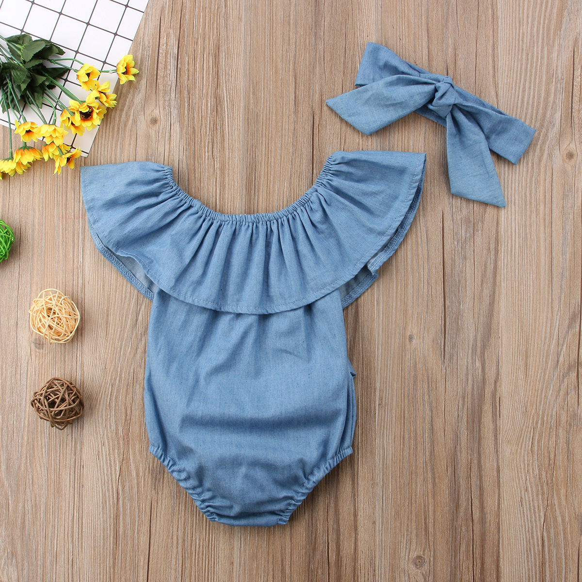 Summer Newborn Baby Girls Bowknot Sleeveless Bodysuit Jumpsuit Outfits Set Clothes Size 0-24M