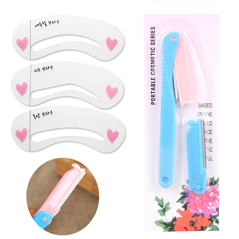 3 Styles Reusable Eyebrow Stencil With 1 Eyebrow Scissors Knife Makeup Tool Kit for Beginner Drawing Guide Card Brow Template