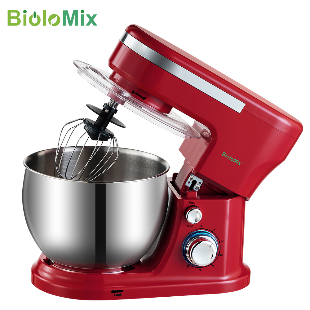 BioloMix 1200W 5L Stainless Steel Bowl 6-speed Kitchen Food Stand Mixer Cream Egg Whisk Whip Dough Kneading Mixer Blender