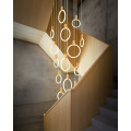 Nordic luxury black LED Spiral staircase long ring chandelier large hanging lamp modern villa lighting living room round fixture