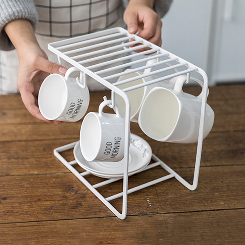 Kitchen Supplies Multi-Functional Innovative Iron Stand Supporter Drying Rack Water Bottle Mug Holder Cup Rack Hanger Dark Coffe