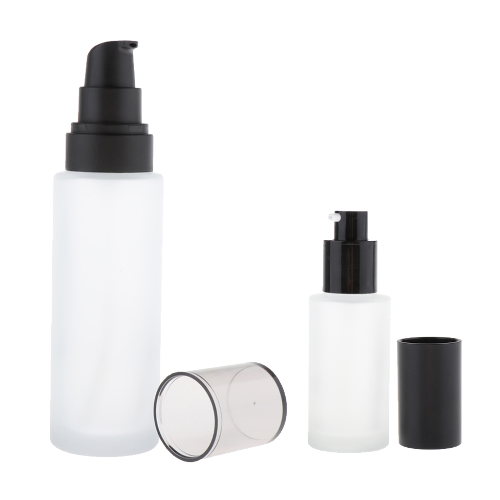 2 Packs Empty Glass Pump Bottle for Face Cream Lotion Dispensing Container