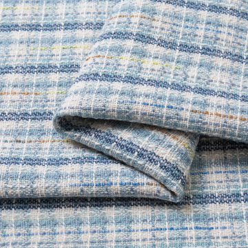 Soft Beige Small Fragrant Tweed Fabric for Dress Sweaters, Blue and Pink, by the Meter