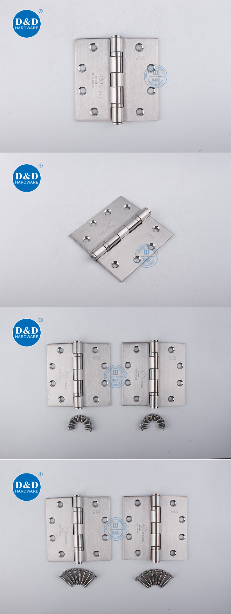 UL Listed Fire Rated 2BB Full Mortise Hinge - Satin Nickel Finish