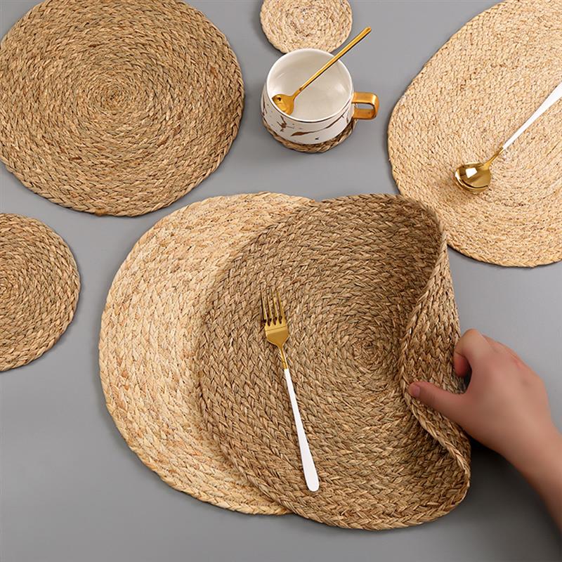 1PC Handmade Weave Non-Slip Placemat Coaster Rattan Table Mat Wicker Table Padding Cup Mats Decorative Accessories