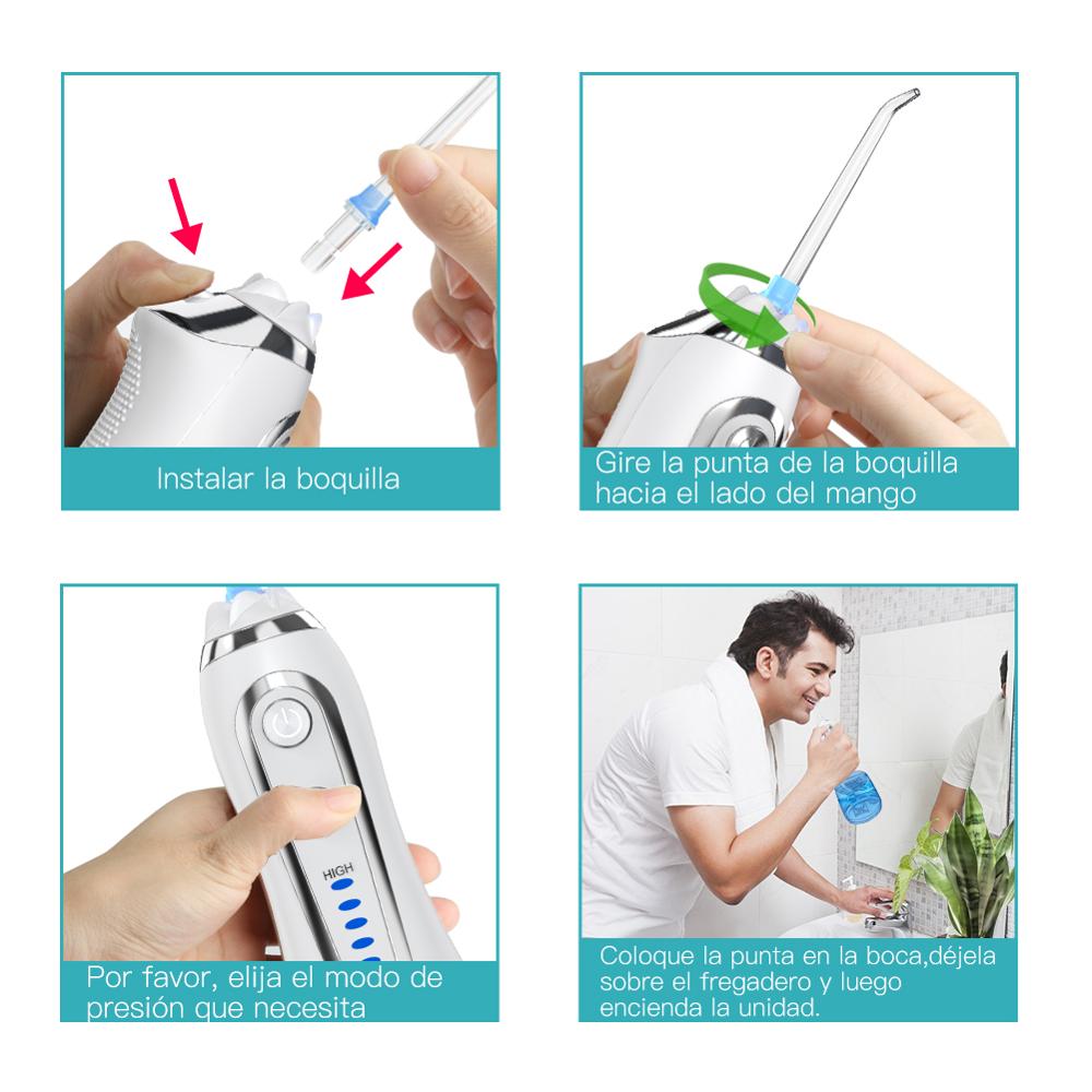 h2ofloss Oral Irrigator 5 Modes 300ml USB Rechargeable Portable Dental Water Floss Irrigator Dental Teeth Cleaner+5 Jet Tip&Bag