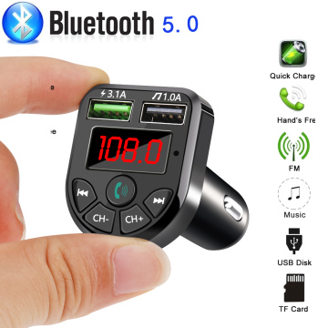 1 PC Wireless Bluetooth 5.0 Car FM Transmitter MP3 Player Hands Free Radio Adapter Car Kit Aux Audio USB Charger Accesories