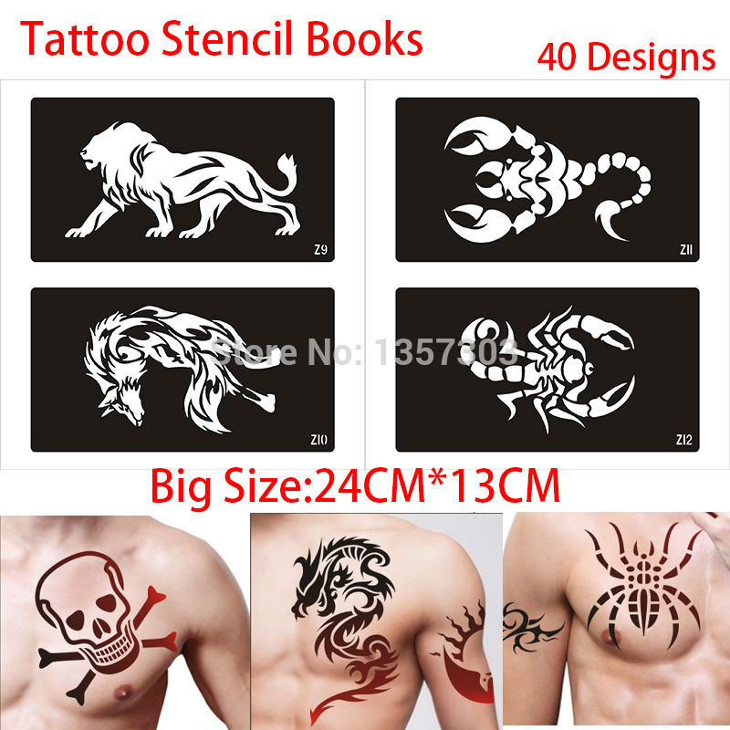 New 40Pcs Airbrush Tattoo Stencils Books Big Designs Body Painting Glitter Temporary Henna Tattoo Stencil Mixed Design