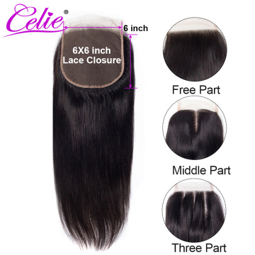 Celie 6x6 Lace Closure Straight Human Hair Closure With Baby Hair Free/Middle/Three Part Remy Brazilian Hair Lace Top Closure