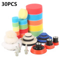 30Pcs Car Foam Drill Polishing Pad Kit 1/2/3 Inch Buffing Pads Sponge Set Kit M14 Drill Adapter Power Tool Car Polisher