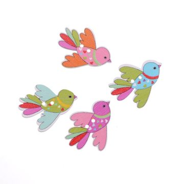 Free Shipping Retail 10Pcs Random Mixed 2 Holes Cartoon Animal Birds Wood Sewing Buttons Scrapbooking 28x35mm