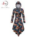 Women Autumn Winter Long Sleeve Print Halloween Dress Casual Hooded A-line Irregular Party Dresses Vestidos Robe Femme Plus Size