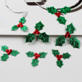 100pcs 3cm Red Fruit with Green Leaves Christmas Tree Decoration Supplies DIY Art Fabric Accessories