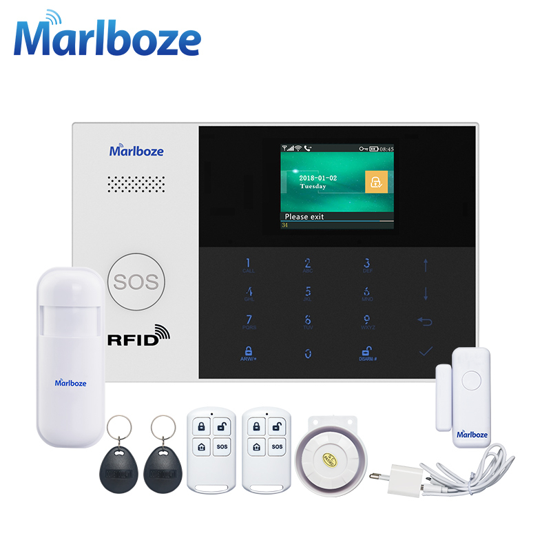 Marlboze WIFI GSM GPRS Alarm system APP Remote Control RFID card Arm Disarm with color screen SOS button Languages switchable