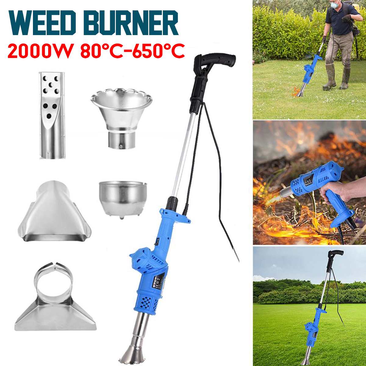 Electric Lawnmower Weeder 3-in-1 2000W Power Garden Tools Weeds Burner Professional Weeding High Efficiency Detachable Handle