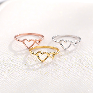 Romantic Hollow Out Two Heart Rings For Women Girls Opening Toe Ring Anillos Mujer Gold Ring Couple Gift BFF Jewelry Accessories