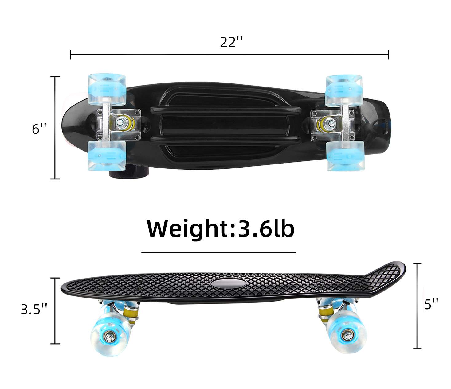 22inch Skate Board Flashing Light Mini Skateboard Plastic Longboard Four-wheel Fishboard Street Outdoor Sports For Girl Boy
