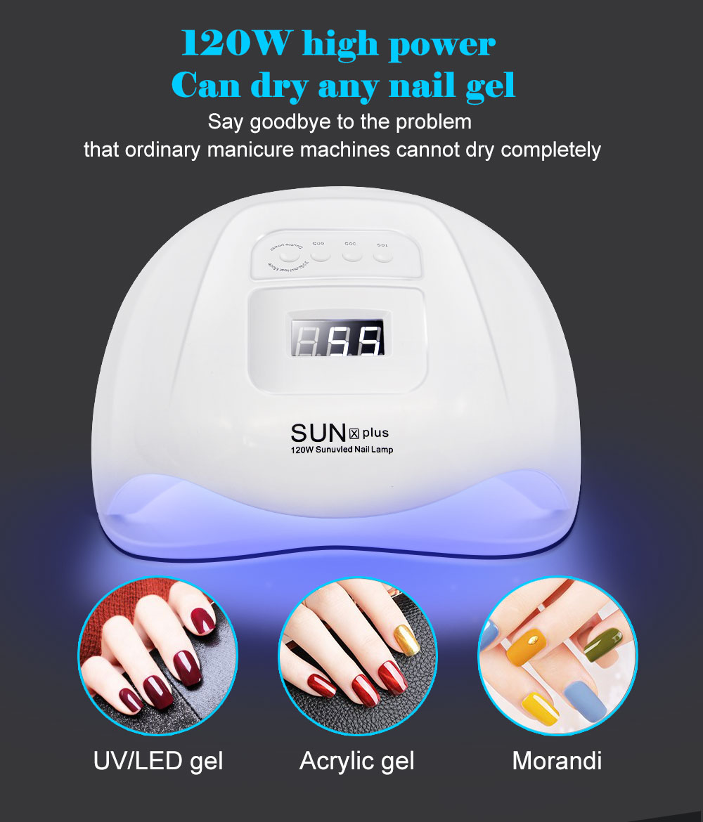 LKE 120W Nail Dryer Machine UV LED Lamp for Nails Gel Polish Curing Lamp with Bottom 30/60/99s Timer LCD Display Manicure