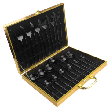 16/24Pcs Black Cutlery Set 304 Stainless Steel Dinnerware Set Knife Fork Spoon Dinner Set Kitchen Party Tableware With Gift Box