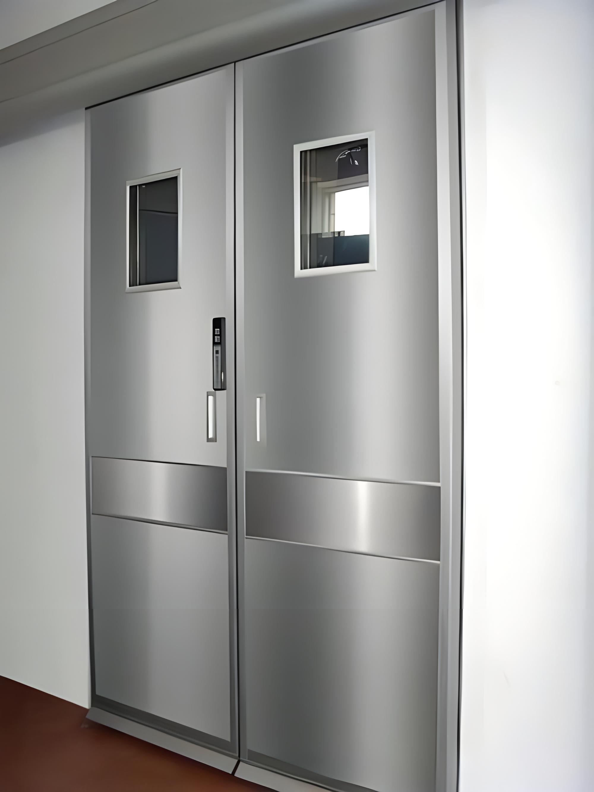 Laboratory stainless steel airtight manual sliding clean door double door1