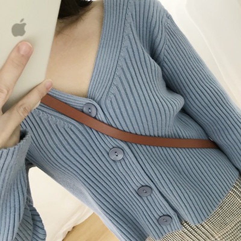 Women's Sweaters Autumn Spring Short Cardigans Single Breasted V-Neck Casual Sweaters Female Solid Knitted Jackets Jumpers