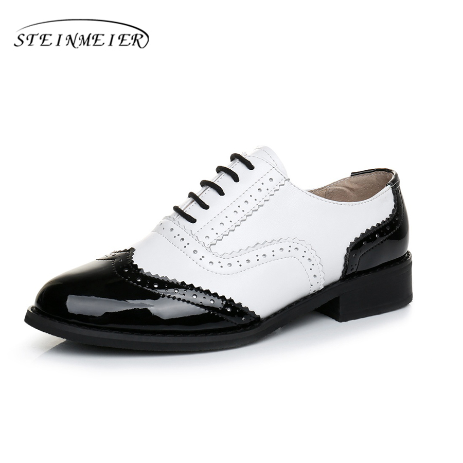 Women's Flats Oxford Shoes genuine leather vintage flat shoes round toe handmade white black oxford shoes for women 2020 spring