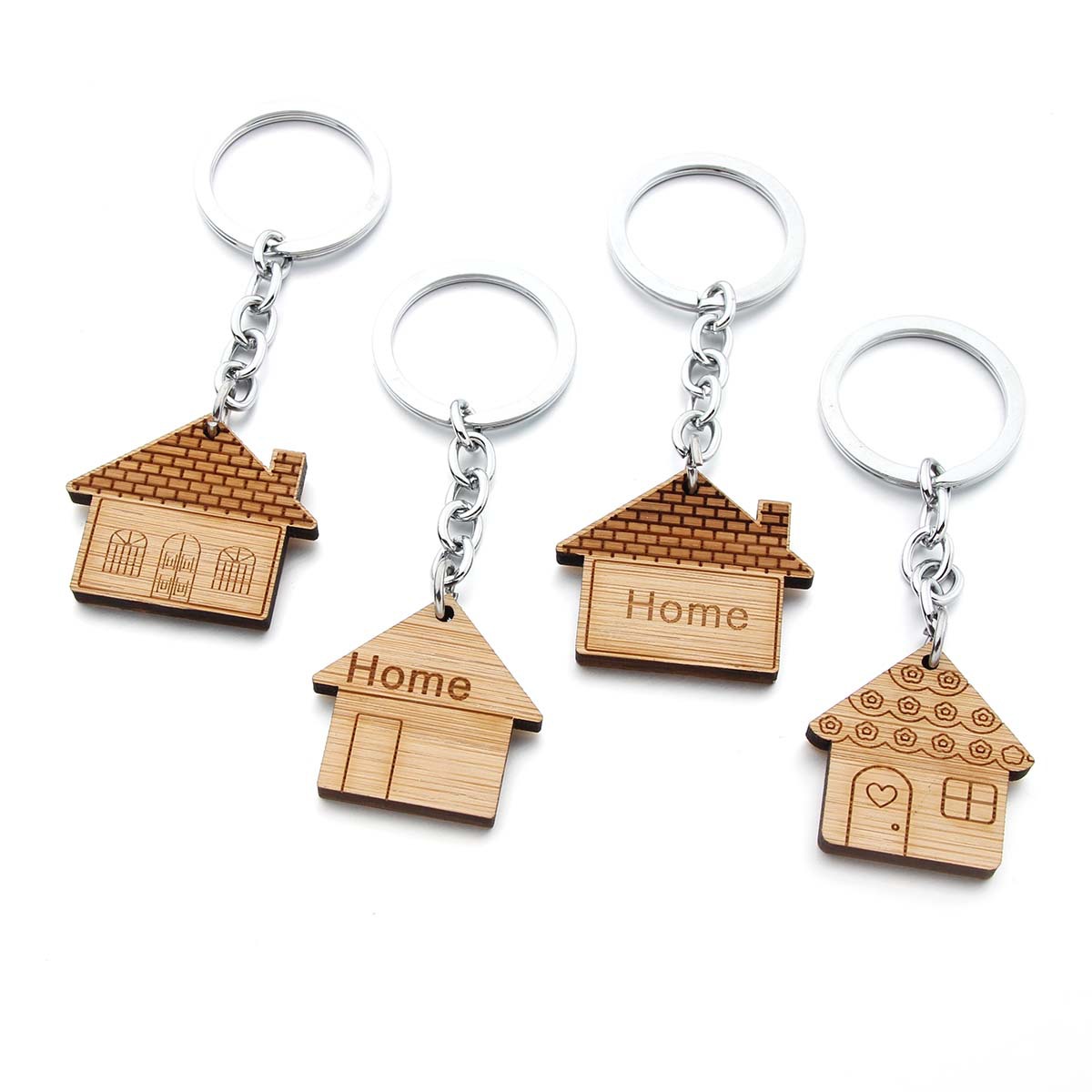 Simple House Home Wood Key Chains Love Family Wooden KeyChain for Woman Men Kids Accessories