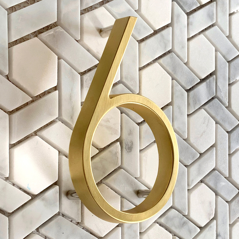 125mm Golden Floating Modern House Number Satin Brass Door Home Address Numbers for House Digital Outdoor Sign Plates 5 In. #0-9