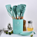 9/11/12PCS Silicone Cooking Utensils Set Non-stick Spatula Shovel Wooden Handle Cooking Tools Set with Storage Box Kitchen Tools